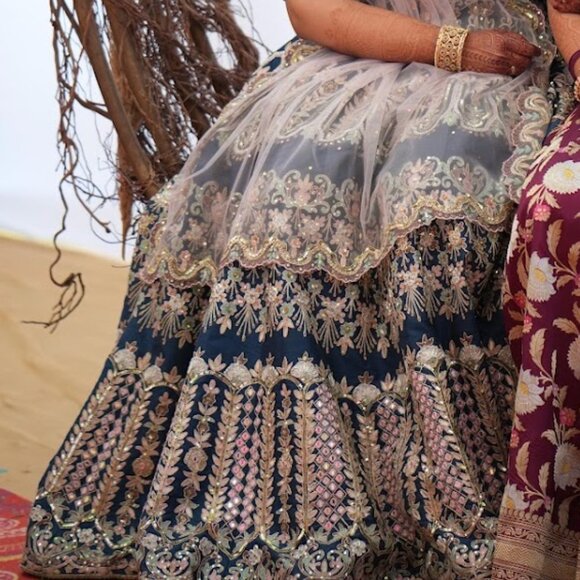 Pink and Navy Blue Lehenga Set - Picture 6 of 7